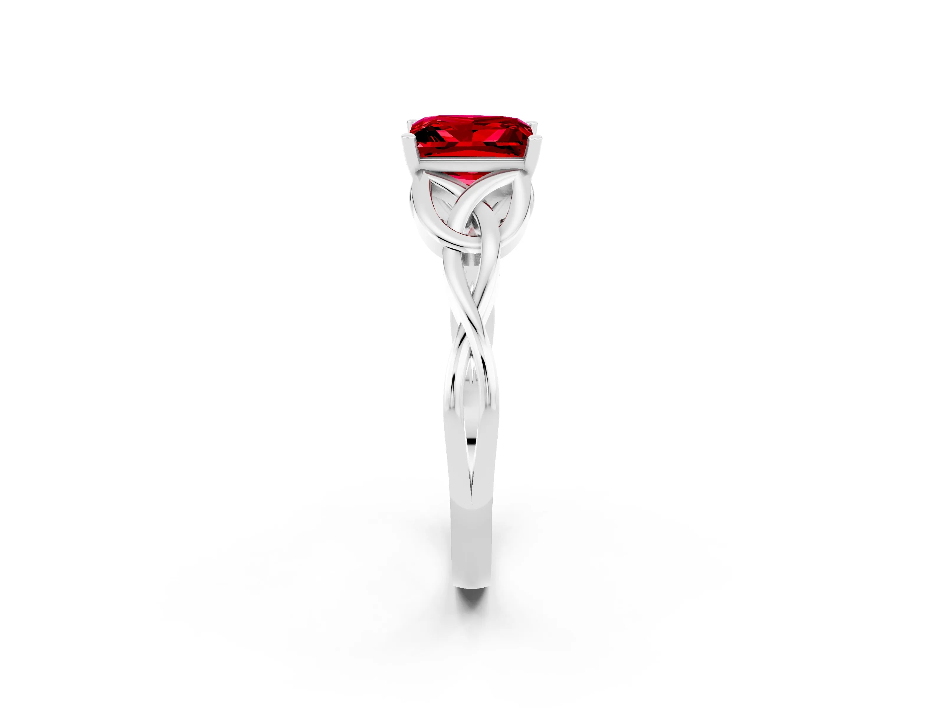 White gold Princess Cut Ruby Solitaire Engagement Ring with Celtic Knot Band and Four-Prong Setting_2