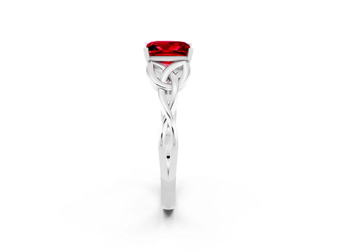 White gold Princess Cut Ruby Solitaire Engagement Ring with Celtic Knot Band and Four-Prong Setting_2