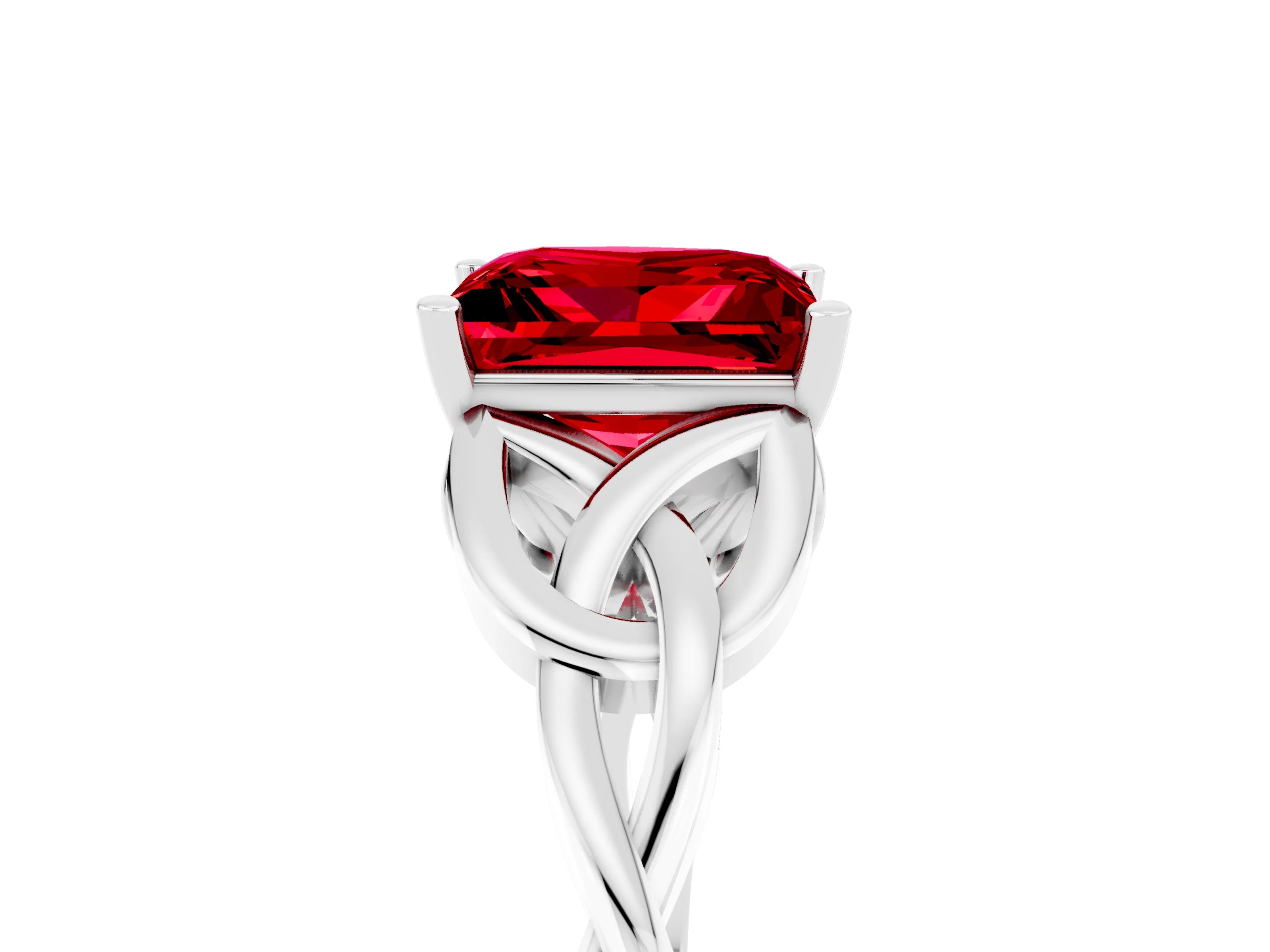 White gold Princess Cut Ruby Solitaire Engagement Ring with Celtic Knot Band and Four-Prong Setting_5