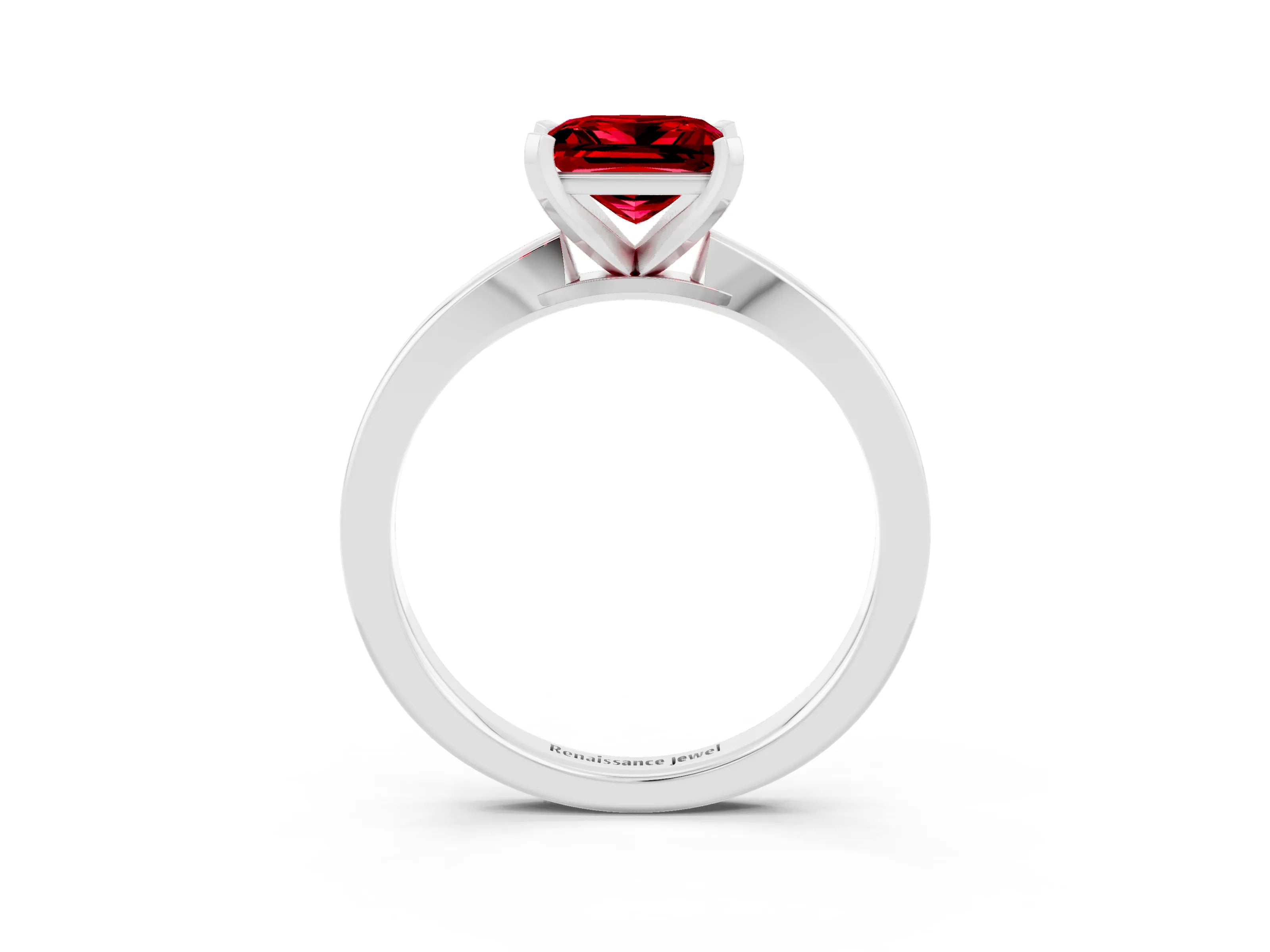 White gold Princess Cut Ruby Solitaire Engagement Ring with Classic Band and Four-Prong Setting_27