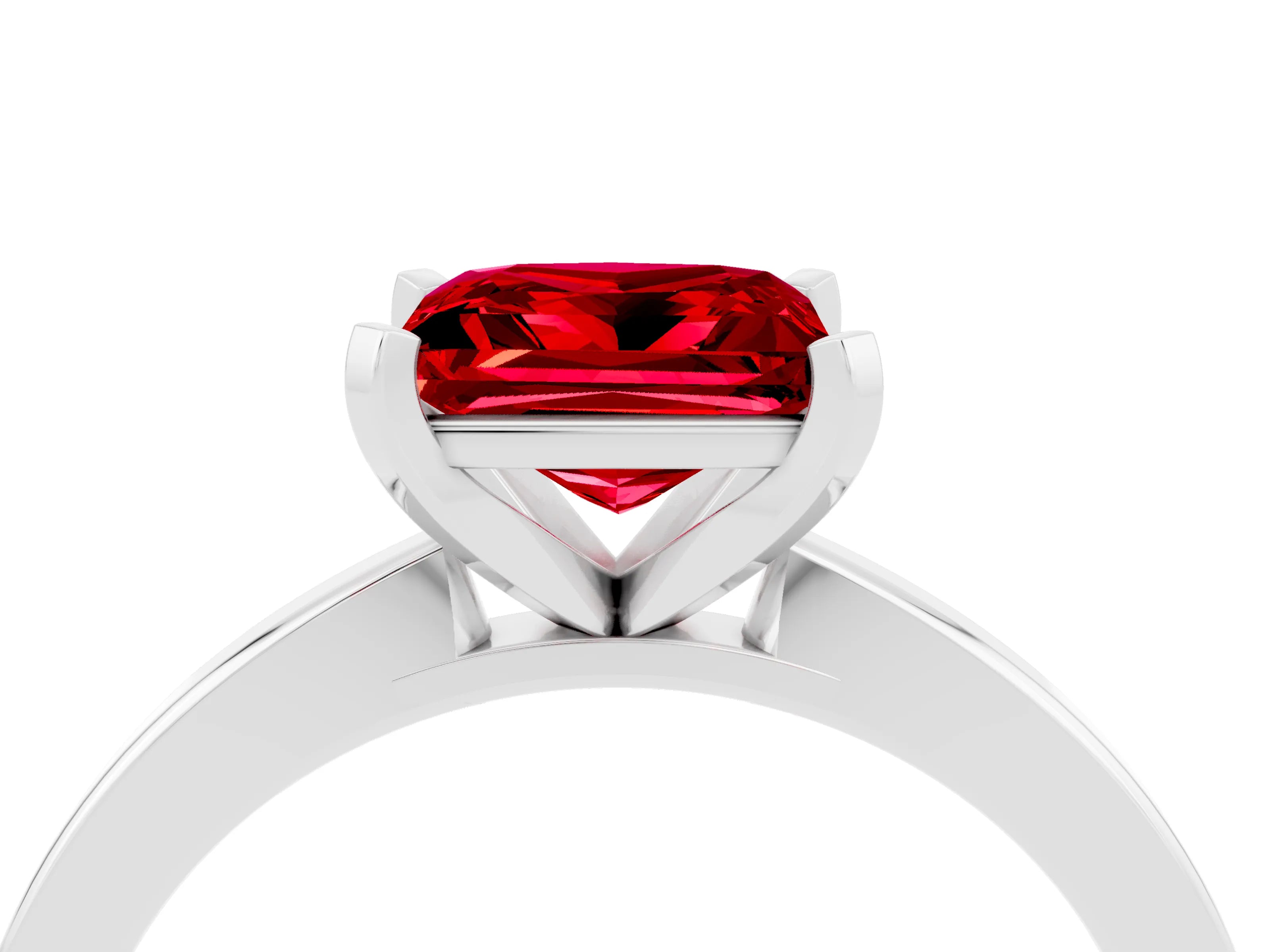 White gold Princess Cut Ruby Solitaire Engagement Ring with Classic Band and Four-Prong Setting_28