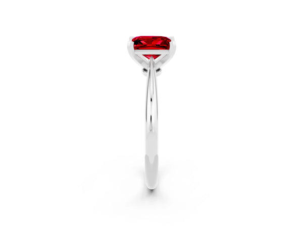 White Gold Princess Cut Lab-Grown Ruby Solitaire Engagement Ring with Thin Plain Band