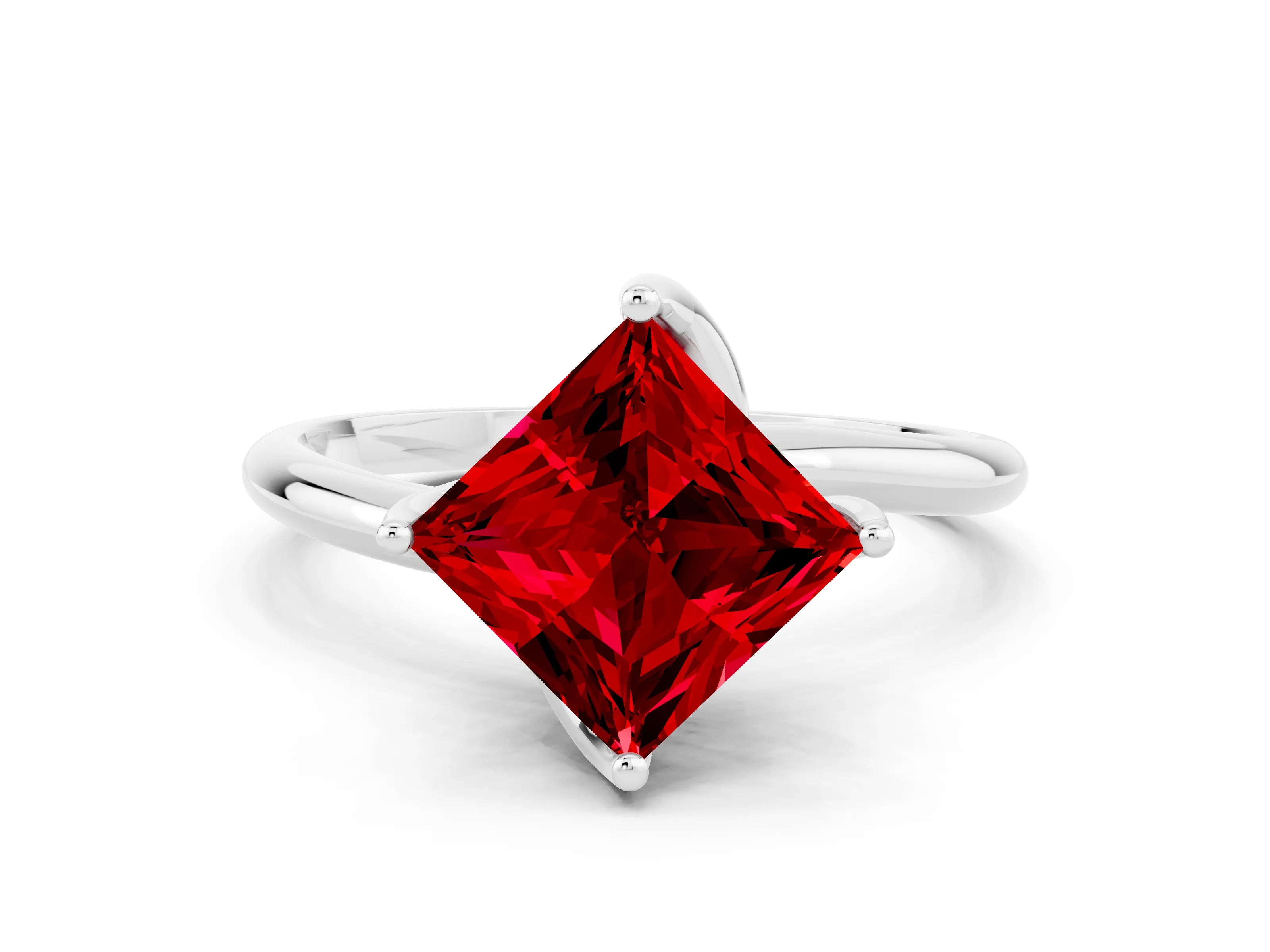 White gold Princess Cut Ruby Solitaire Engagement Ring with Four-Prong Setting and Classic Band_12