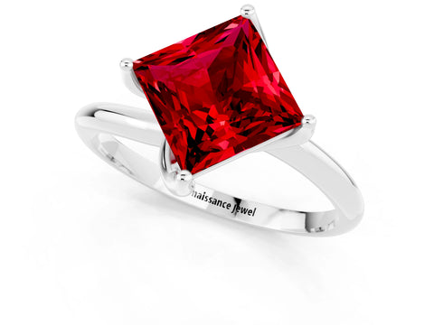 White gold Princess Cut Ruby Solitaire Engagement Ring with Four-Prong Setting and Classic Band_13