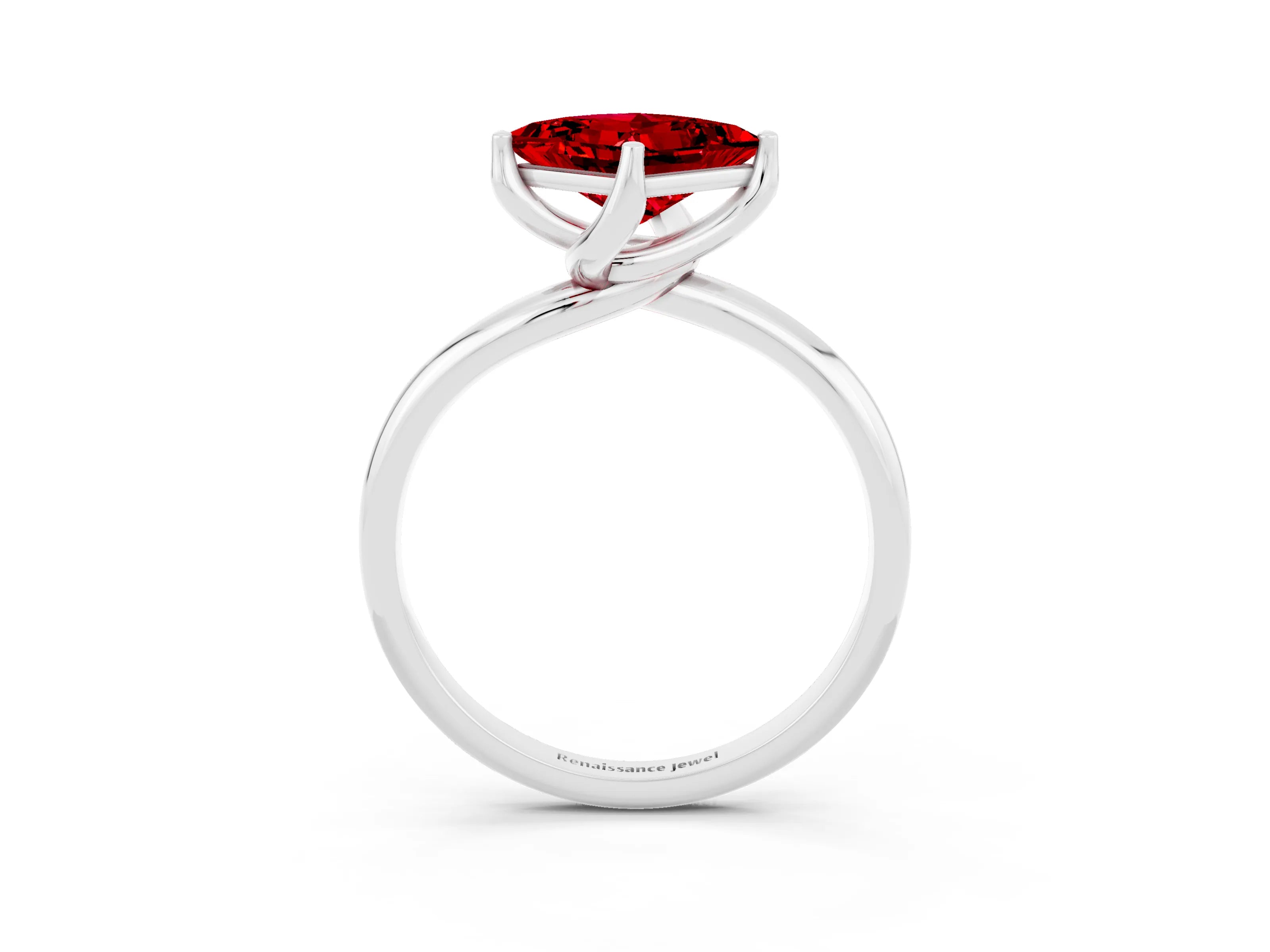 White gold Princess Cut Ruby Solitaire Engagement Ring with Four-Prong Setting and Classic Band_15