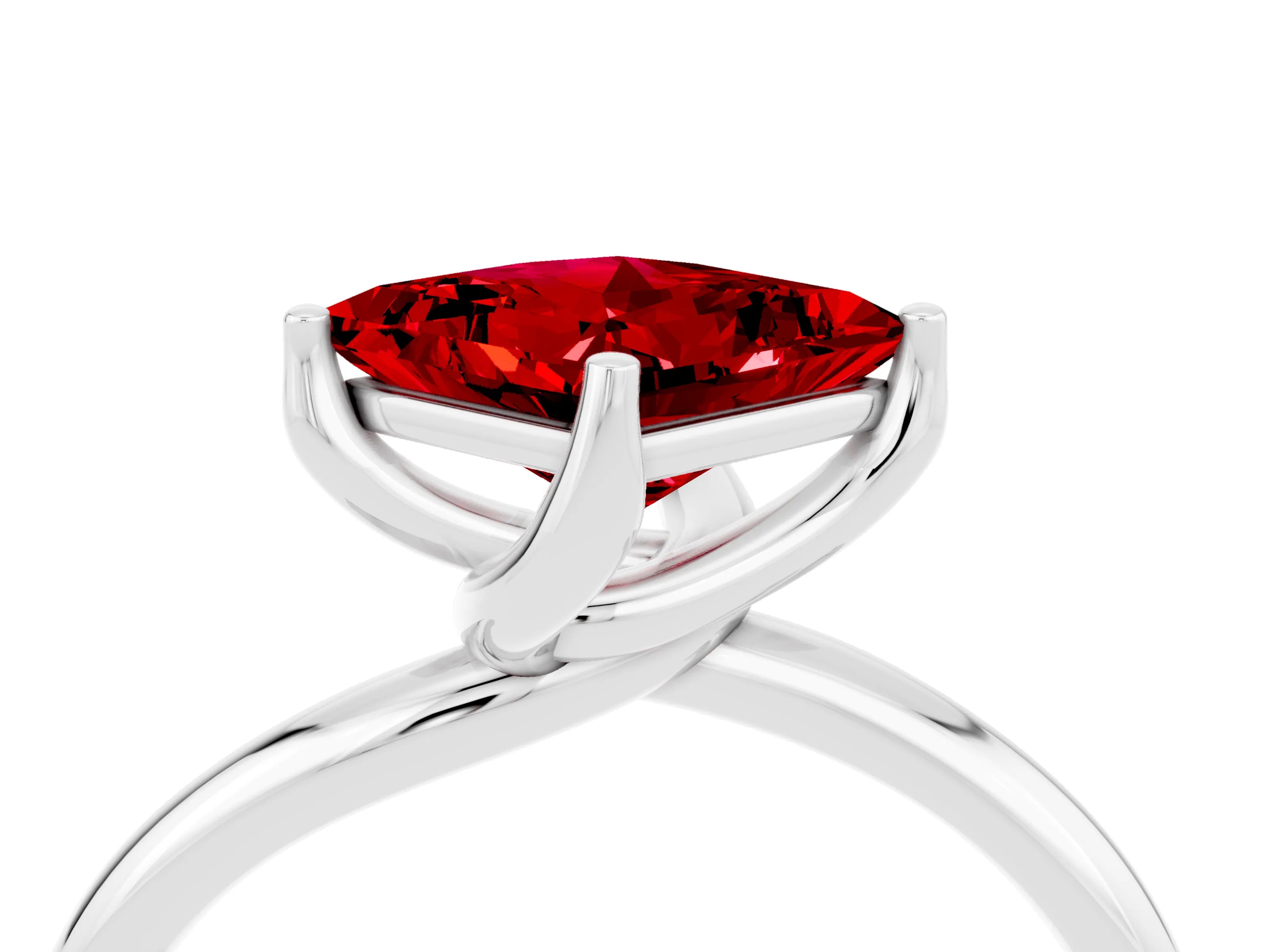 White gold Princess Cut Ruby Solitaire Engagement Ring with Four-Prong Setting and Classic Band_16