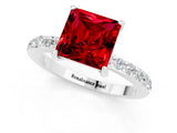 White gold Princess Cut Ruby Solitaire Engagement Ring with Pavé Band and Four-Prong Setting_1