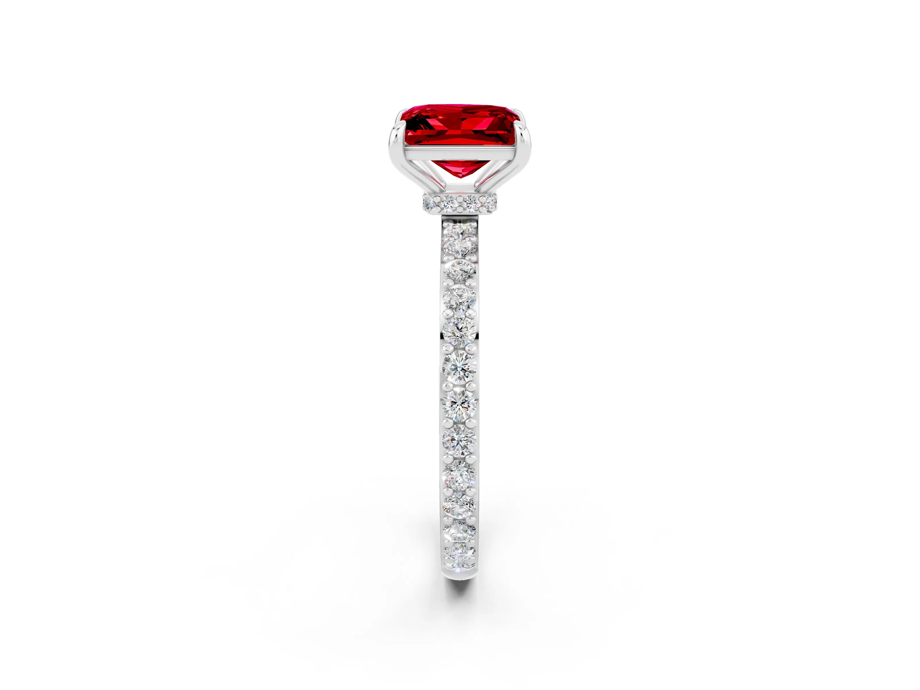 White gold Princess Cut Ruby Solitaire Engagement Ring with Pavé Band and Four-Prong Setting_2