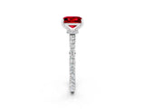 White gold Princess Cut Ruby Solitaire Engagement Ring with Pavé Band and Four-Prong Setting_2