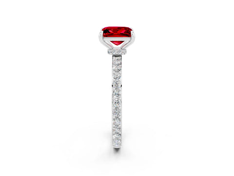 White gold Princess Cut Ruby Solitaire Engagement Ring with Pavé Band and Four-Prong Setting_2