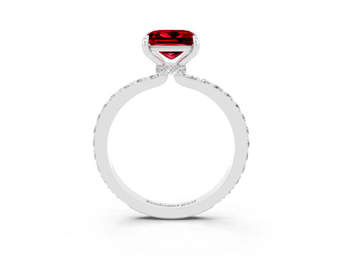 White gold Princess Cut Ruby Solitaire Engagement Ring with Pavé Band and Four-Prong Setting_3