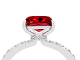 White gold Princess Cut Ruby Solitaire Engagement Ring with Pavé Band and Four-Prong Setting_4