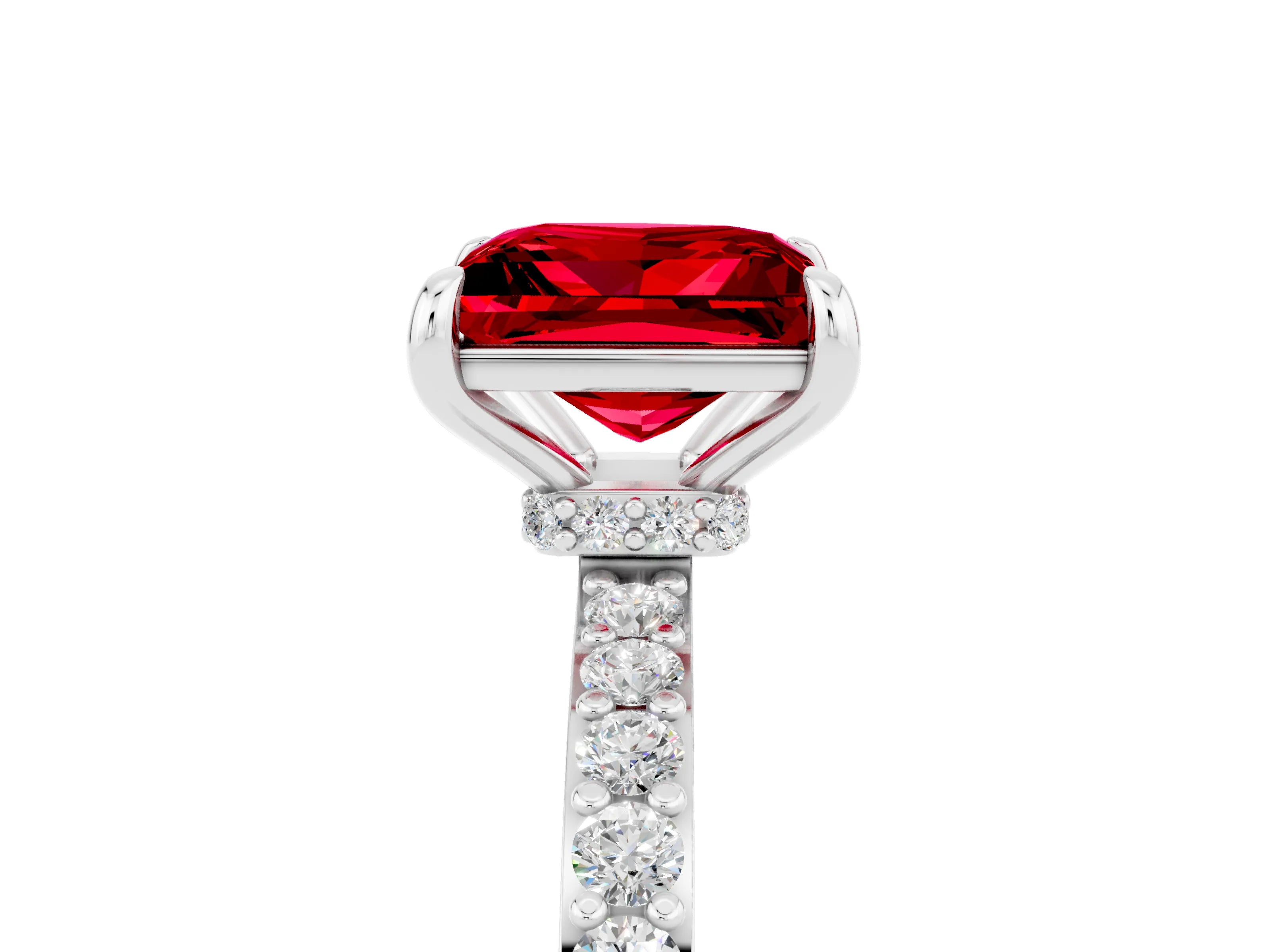 White gold Princess Cut Ruby Solitaire Engagement Ring with Pavé Band and Four-Prong Setting_5