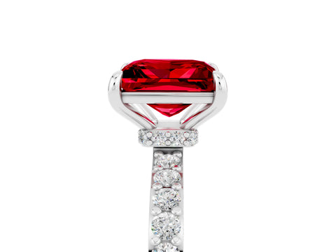 White gold Princess Cut Ruby Solitaire Engagement Ring with Pavé Band and Four-Prong Setting_5