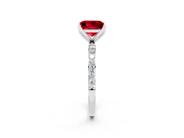 White gold Princess Cut Ruby Solitaire Engagement Ring with Round  Pavé Band and Prong Setting