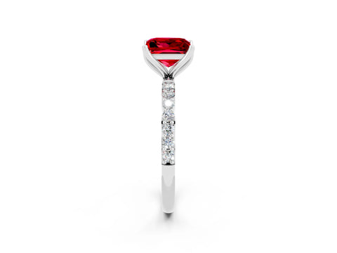 White gold Princess Cut Ruby Solitaire Engagement Ring with Pavé Band and Prong Setting_2