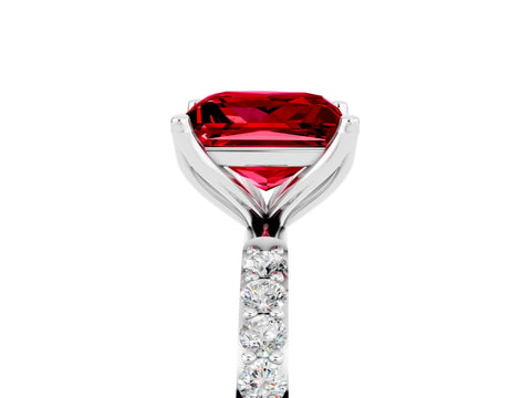 White gold Princess Cut Ruby Solitaire Engagement Ring with Pavé Band and Prong Setting_5