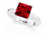 White gold Princess Cut Ruby Solitaire Engagement Ring with Round Band and Four-Prong Setting_1