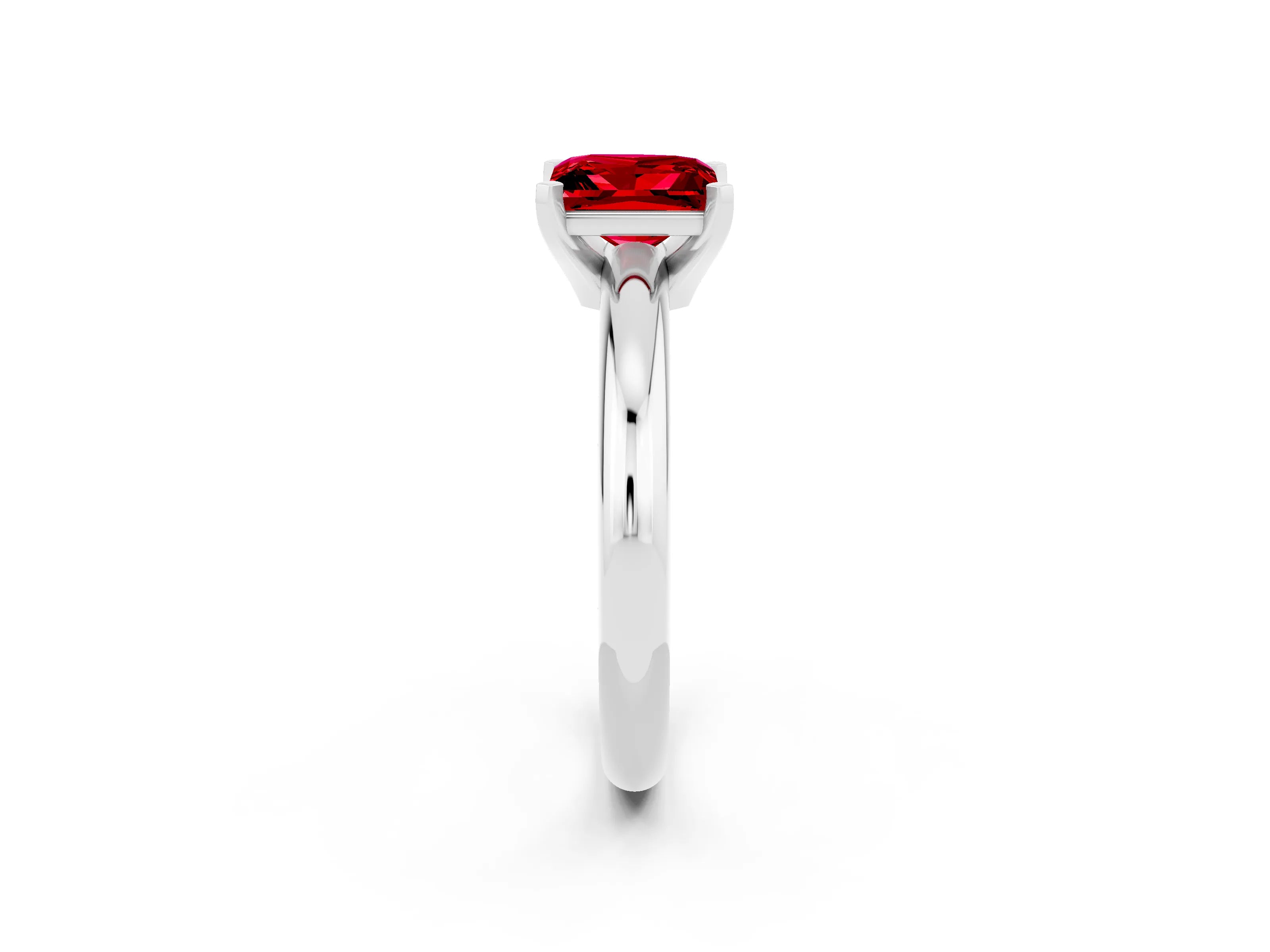 White gold Princess Cut Ruby Solitaire Engagement Ring with Round Band and Four-Prong Setting_2