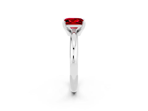 White gold Princess Cut Ruby Solitaire Engagement Ring with Round Band and Four-Prong Setting_2