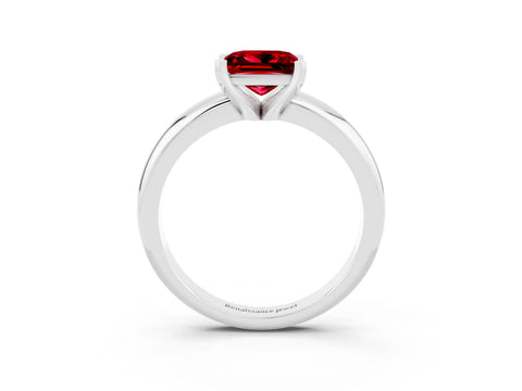 White gold Princess Cut Ruby Solitaire Engagement Ring with Round Band and Four-Prong Setting_3