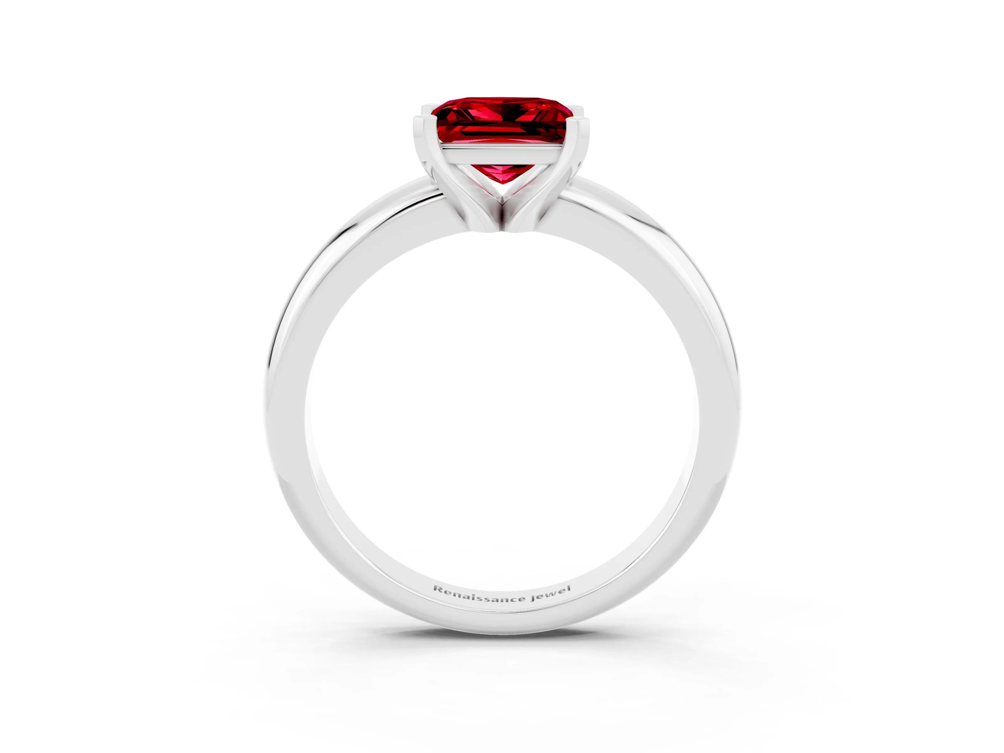 White gold Princess Cut Ruby Solitaire Engagement Ring with Round Band and Four-Prong Setting_3