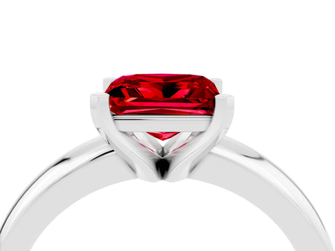 White gold Princess Cut Ruby Solitaire Engagement Ring with Round Band and Four-Prong Setting_4