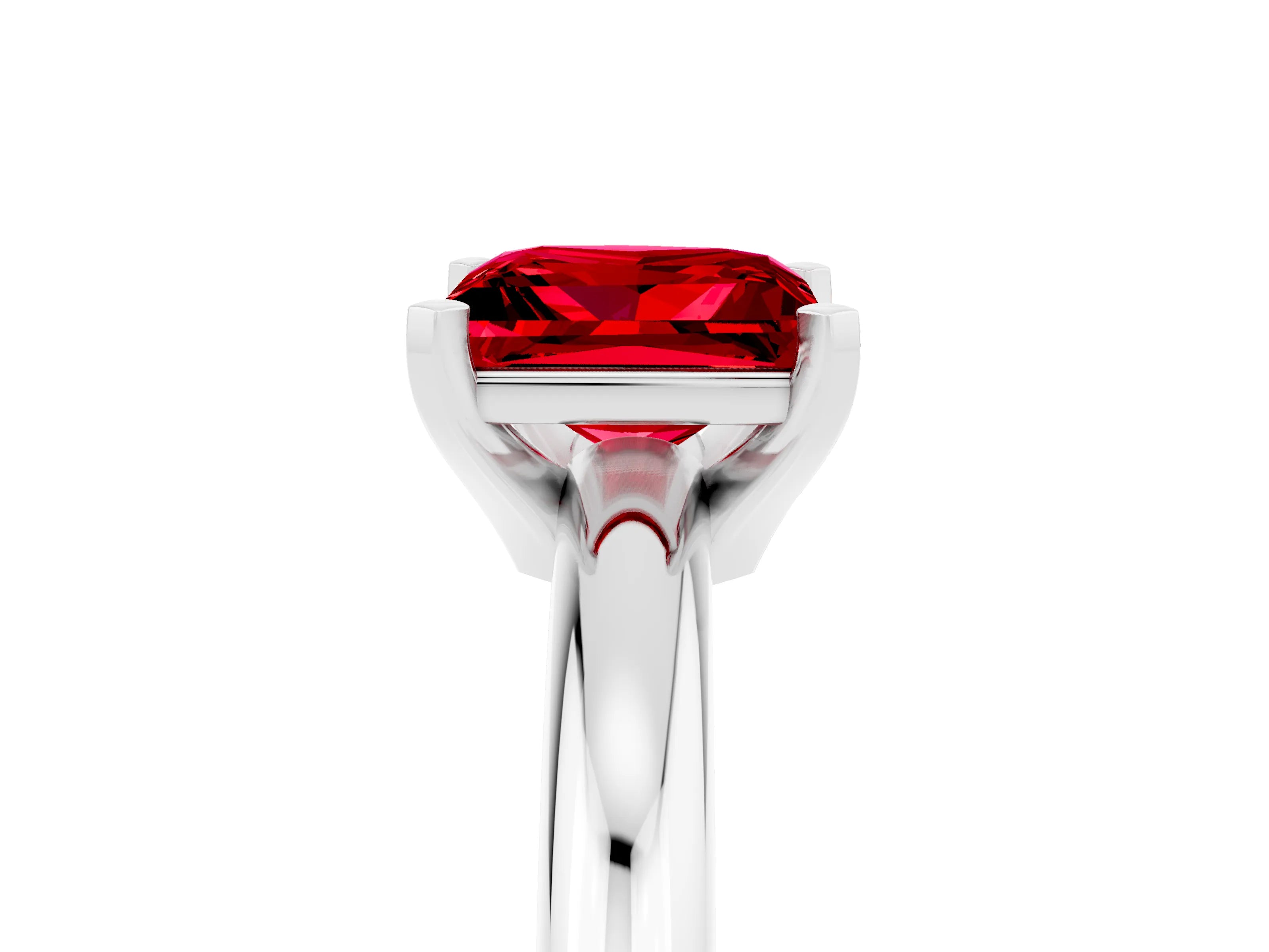 White gold Princess Cut Ruby Solitaire Engagement Ring with Round Band and Four-Prong Setting_5