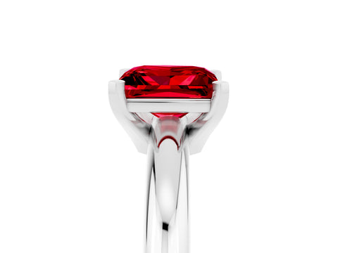 White gold Princess Cut Ruby Solitaire Engagement Ring with Round Band and Four-Prong Setting_5