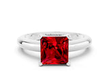 White gold Princess Cut Ruby Solitaire Engagement Ring with Round Band and Four-Prong Setting