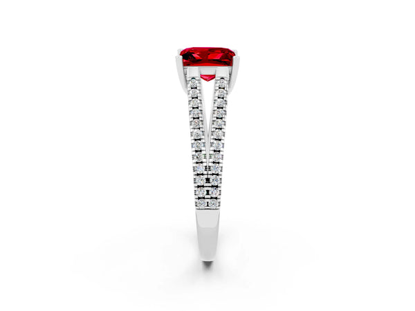 Platinum Princess Cut Ruby Solitaire Engagement Ring with Split Shank Pavé Band