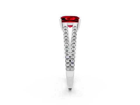 White gold Princess Cut Ruby Solitaire Engagement Ring with Split Shank Pavé Band_2