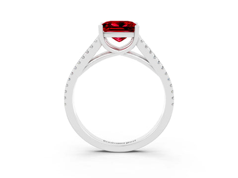 White gold Princess Cut Ruby Solitaire Engagement Ring with Split Shank Pavé Band_3