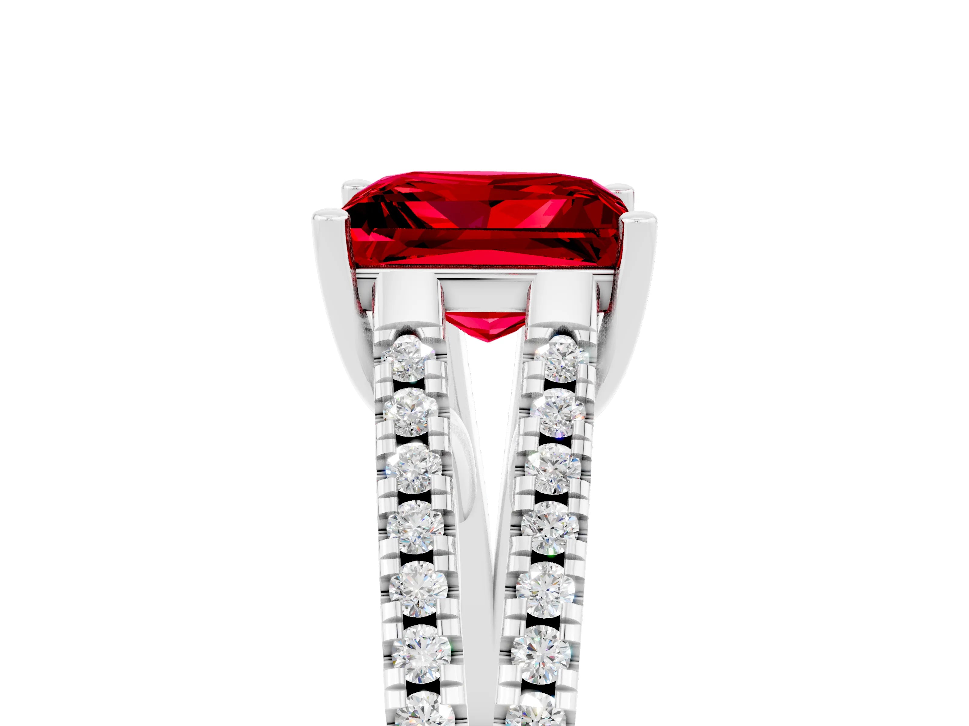 White gold Princess Cut Ruby Solitaire Engagement Ring with Split Shank Pavé Band_5
