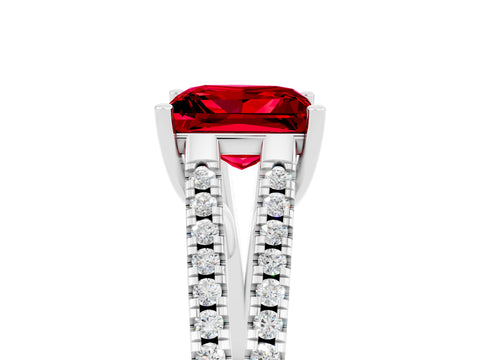 White gold Princess Cut Ruby Solitaire Engagement Ring with Split Shank Pavé Band_5
