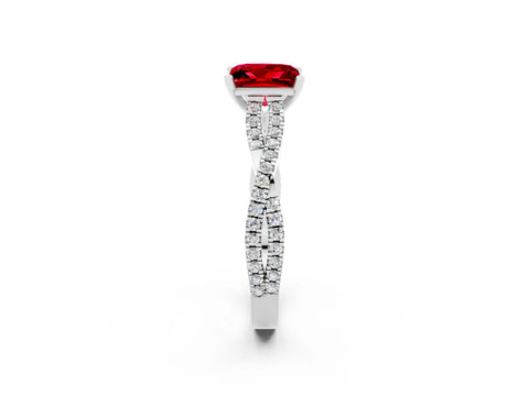 White gold Princess Cut Ruby Solitaire Engagement Ring with Twisted Pavé Band and Four-Prong Setting_14