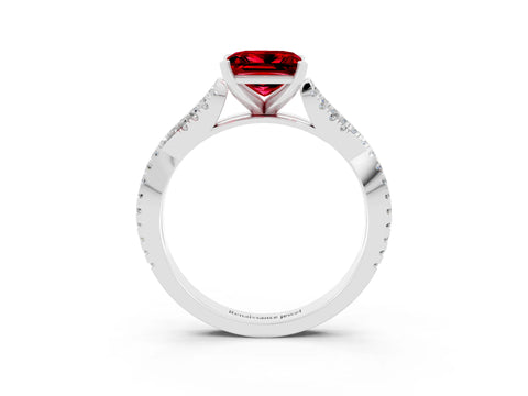 White gold Princess Cut Ruby Solitaire Engagement Ring with Twisted Pavé Band and Four-Prong Setting_15
