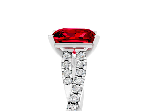 White gold Princess Cut Ruby Solitaire Engagement Ring with Twisted Pavé Band and Four-Prong Setting_17