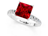 White gold Princess Cut Ruby Solitaire Pavé Band with Four-Prong Setting_1