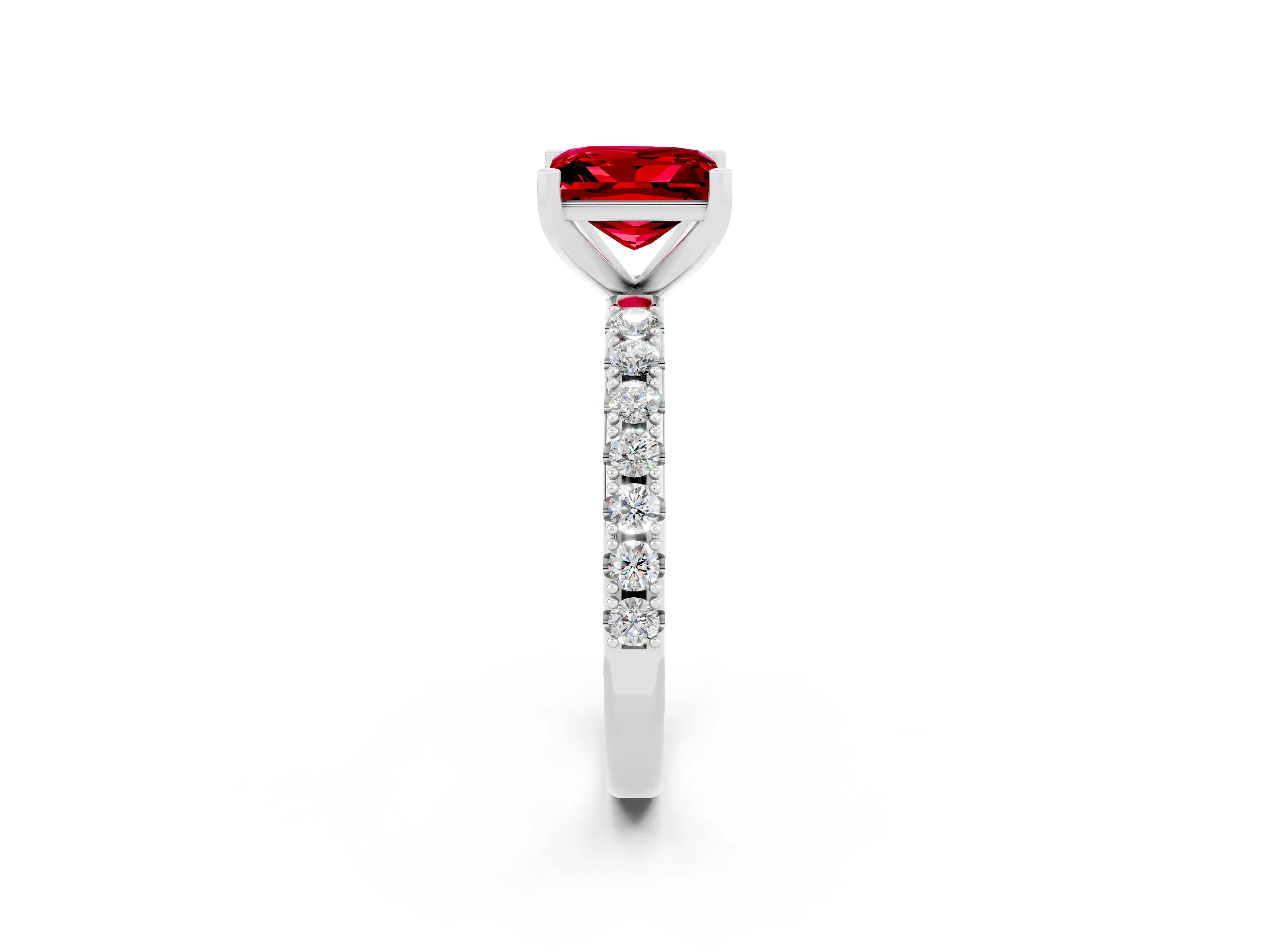 White gold Princess Cut Ruby Solitaire Pavé Band with Four-Prong Setting_2