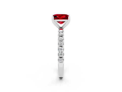 White gold Princess Cut Ruby Solitaire Pavé Band with Four-Prong Setting_2