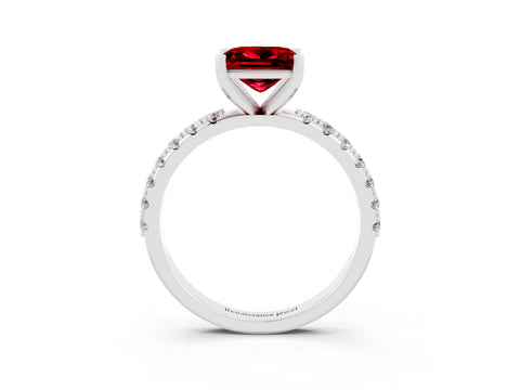 White gold Princess Cut Ruby Solitaire Pavé Band with Four-Prong Setting_3