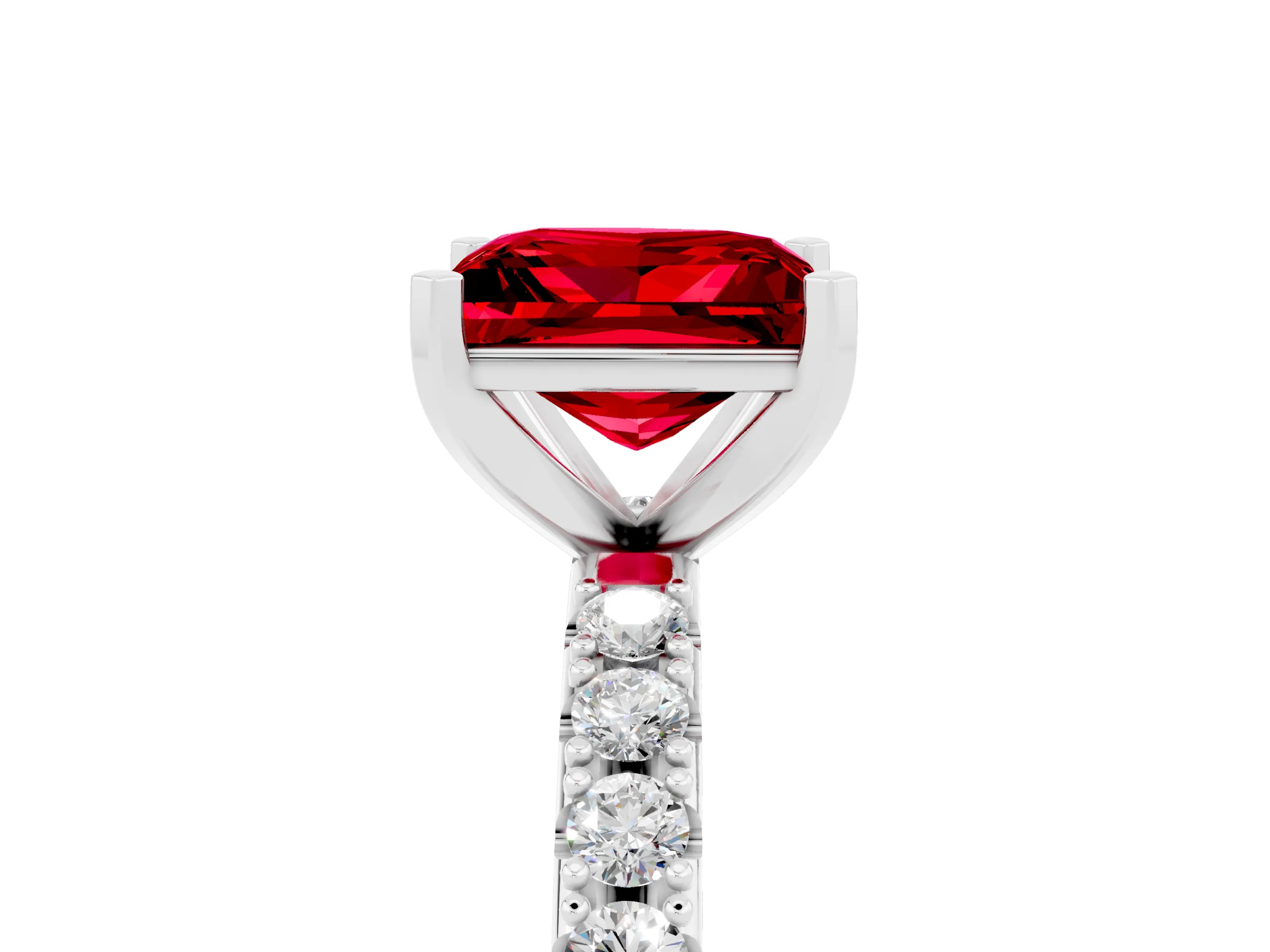 White gold Princess Cut Ruby Solitaire Pavé Band with Four-Prong Setting_5