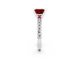 White gold Princess Cut Ruby Solitaire Pavé Engagement Ring with Round Band and Prong Setting_15
