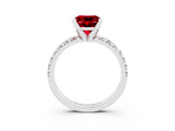 White gold Princess Cut Ruby Solitaire Pavé Engagement Ring with Round Band and Prong Setting_15