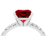 White gold Princess Cut Ruby Solitaire Pavé Engagement Ring with Round Band and Prong Setting_17