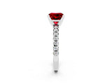 White gold Princess Cut Ruby Solitaire Pavé Engagement Ring with Round Band and Prong Setting_82