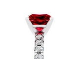 White gold Princess Cut Ruby Solitaire Pavé Engagement Ring with Round Band and Prong Setting_84