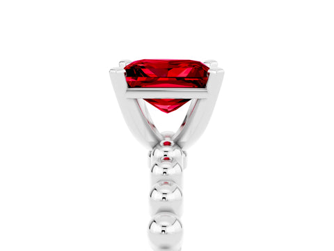 White gold Princess Cut Ruby Solitaire Ring with Beaded Band and Prong Setting_5