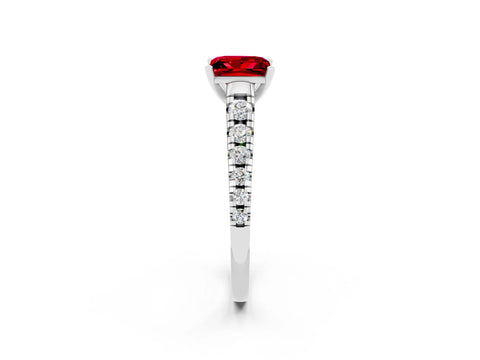 White gold Princess Cut Ruby Solitaire Ring with Cathedral Setting and Pavé Band_2